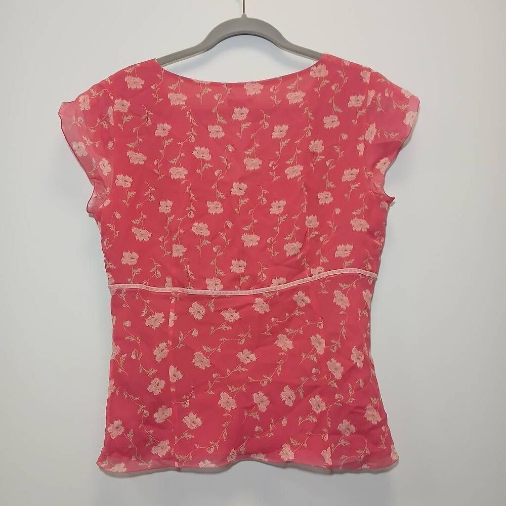 Y2k  ann Taylor large 100% silk blouse floral fudge pink top fairy boho ruffle - Picture 5 of 10